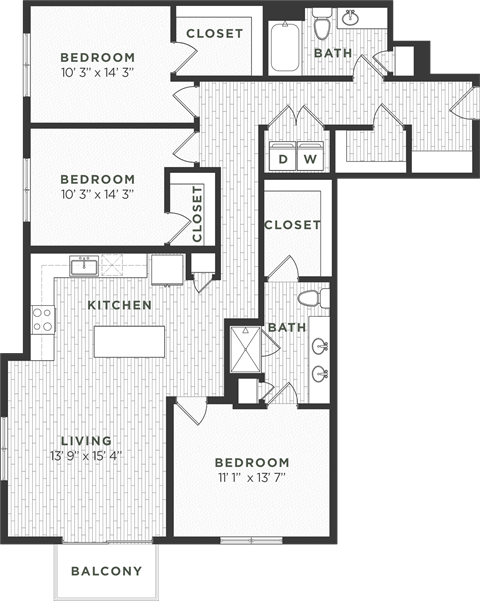Floor plan for 3 beds, 2 baths, 1488 sqft
